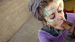 inked hippy rams dildo deep in gaping asshole solo