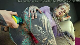 inked hippy rams dildo deep in gaping asshole solo