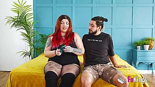 Hot BBW redhead Leia meets boyfriend for couple fun