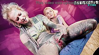 tattooed cutie takes anal fuckmachine ride till squirting explosion