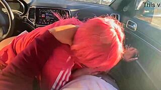 I can't resist slurping this huge interracial cock deep in car till massive cumshot floods my asian mouth