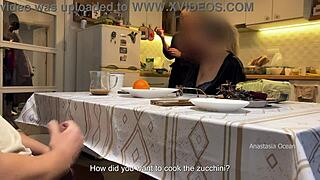 Husband Jerks Under Kitchen Table In Front Of Wife And Stepmom