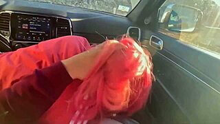 I can't resist slurping this huge interracial cock deep in car till massive cumshot floods my asian mouth