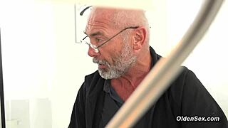 Grandpa can't resist slamming horny blonde teen secretary doggystyle in his office now!