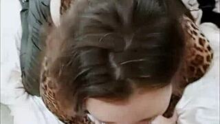 french milf deepthroats in red satin bodysuit black leather heels pov doggystyle rimming