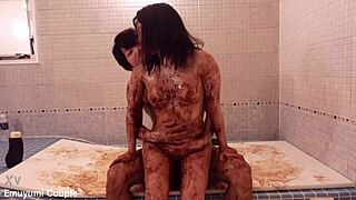 CHOCOLATE-COATED WIFE RIDES COCK WILD WITH NONSTOP ORGASMIC SCREAMS!