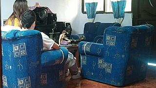 Voyeur Spies on Latina Stepsis Fucking Boyfriend Doggystyle in Living Room