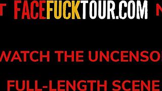 Submissive Skinny Teen 18+ Gags on Monster Cock Deep