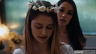 Lesbian Stepsis Licks Bride's Hairy Pussy Deep