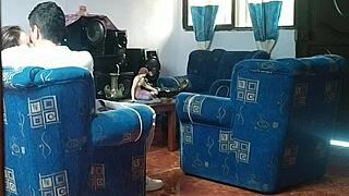 Voyeur Spies on Latina Stepsis Fucking Boyfriend Doggystyle in Living Room