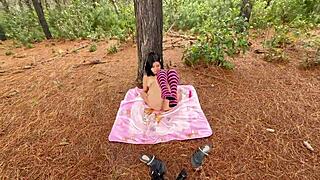 i wandered into the woods craving connection flashed my beautiful latina pussy masturbating in costume