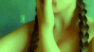 horny naughty student teen flashes drooling tongue in messy wet masturbation