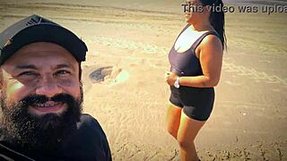 fetish sweat lick armpits and salty pussy on beach with big natural tits bouncing