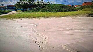 fetish sweat lick armpits and salty pussy on beach with big natural tits bouncing