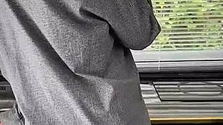 cute brunette milf bent over kitchen table fucked doggystyle swallows huge facial cumshot