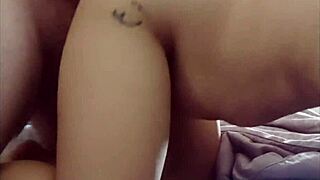 sexy asian maid bent over doggystyle gets her tight pussy filled with thick cum load fast!