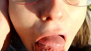 Intense vertical outdoor blowjob escalates to hardcore creampie sex