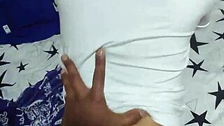 Young shaved teen takes gentle doggystyle creampie then missionary pounding from lover with big natural tits bouncing