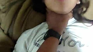 Young shaved teen takes gentle doggystyle creampie then missionary pounding from lover with big natural tits bouncing