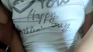 Young shaved teen takes gentle doggystyle creampie then missionary pounding from lover with big natural tits bouncing