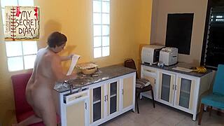 NAKED NUDIST HOUSEKEEPER BAKES BAREFOOT IN JUICY KITCHEN S3!