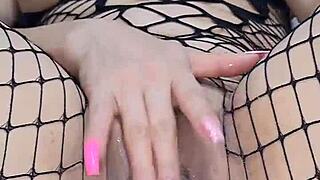 The hot bunny milf rams her huge blonde ass doggystyle with a massive dildo until it bursts