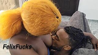 black spicy nimi drops to knees for sloppy blowjob welcoming husband home from office