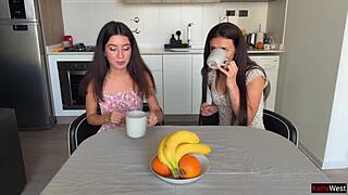 wanna see two hot brunettes lick pussy, swap cum kisses then take creampie from one guy?