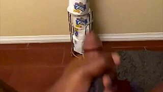 Watch him stroke that huge black monster cock until thick pre-cum drips everywhere