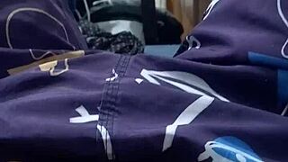 brazilian stud strokes massive cock solo in bed on masturbation day four