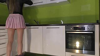 hey, ever seen a super skinny blonde wife strip panties in kitchen when ignored? 🔥😏