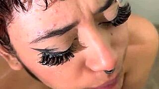 best goth chick guzzles piss like a pro after deepthroat