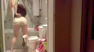 tranny strokes her ass at home