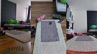 curvy latina milf strips for naked gym workout ass worship in triple view