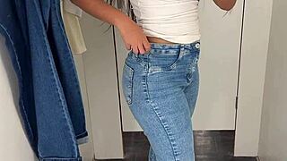 Skinny Brazilian Slut Fingers Juicy Clit and Shakes Huge Ass in Public Shop Dressing Room