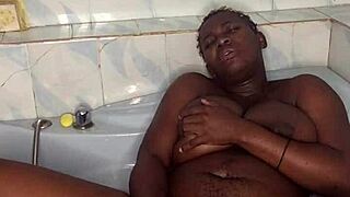 bathroom solo with my huge dildo squirting big tits black ass