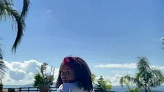 Chubby Ebony Curves Fart Wildly by Poolside Splash