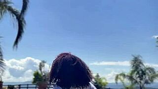 Chubby Ebony Curves Fart Wildly by Poolside Splash