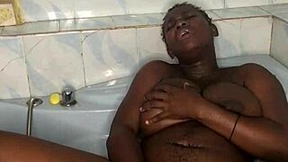 bathroom solo with my huge dildo squirting big tits black ass