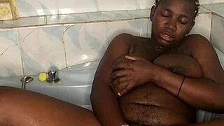 bathroom solo with my huge dildo squirting big tits black ass