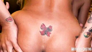 challenged brunette brazilian friends to threesome sex game in apartment