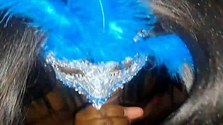 Masked ebony teases with deep blowjob before swallowing hot load