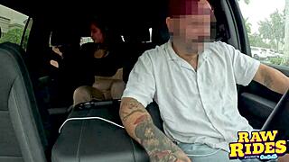 Hot Brunette Latina's Pierced Nipples in Ride Share Handjob Blowjob Cumshot