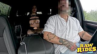 Hot Brunette Latina's Pierced Nipples in Ride Share Handjob Blowjob Cumshot