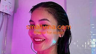 ever seen a busty petite brunette strip her curves in bathroom?