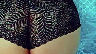 horny brunette babe stuffs ass full of coconut oil massage