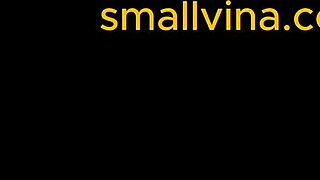 cute petite asian teen dances seductively solo on bed