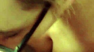 oops loud voice as she deepthroats on knees in glasses