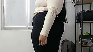 Chubby horny babe bends for quick doggy with lover