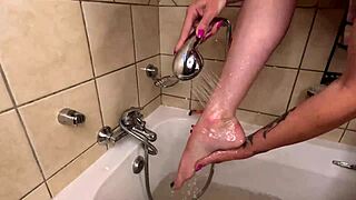 stripping red dress off to shave my skinny legs n yummy shaved pussy in soapy bath 🛁✨